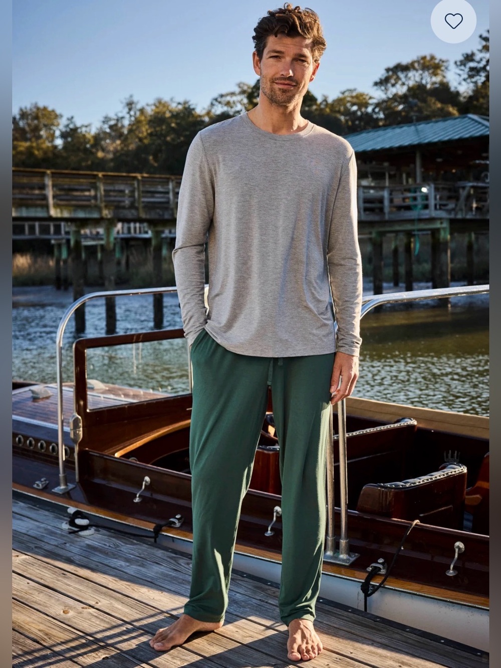 LAKE Mens Bamboo Lounge Pants in English Ivy Size Large